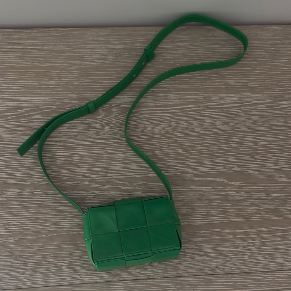 Bottega Veneta Green Woven Leather Crossbody Bag